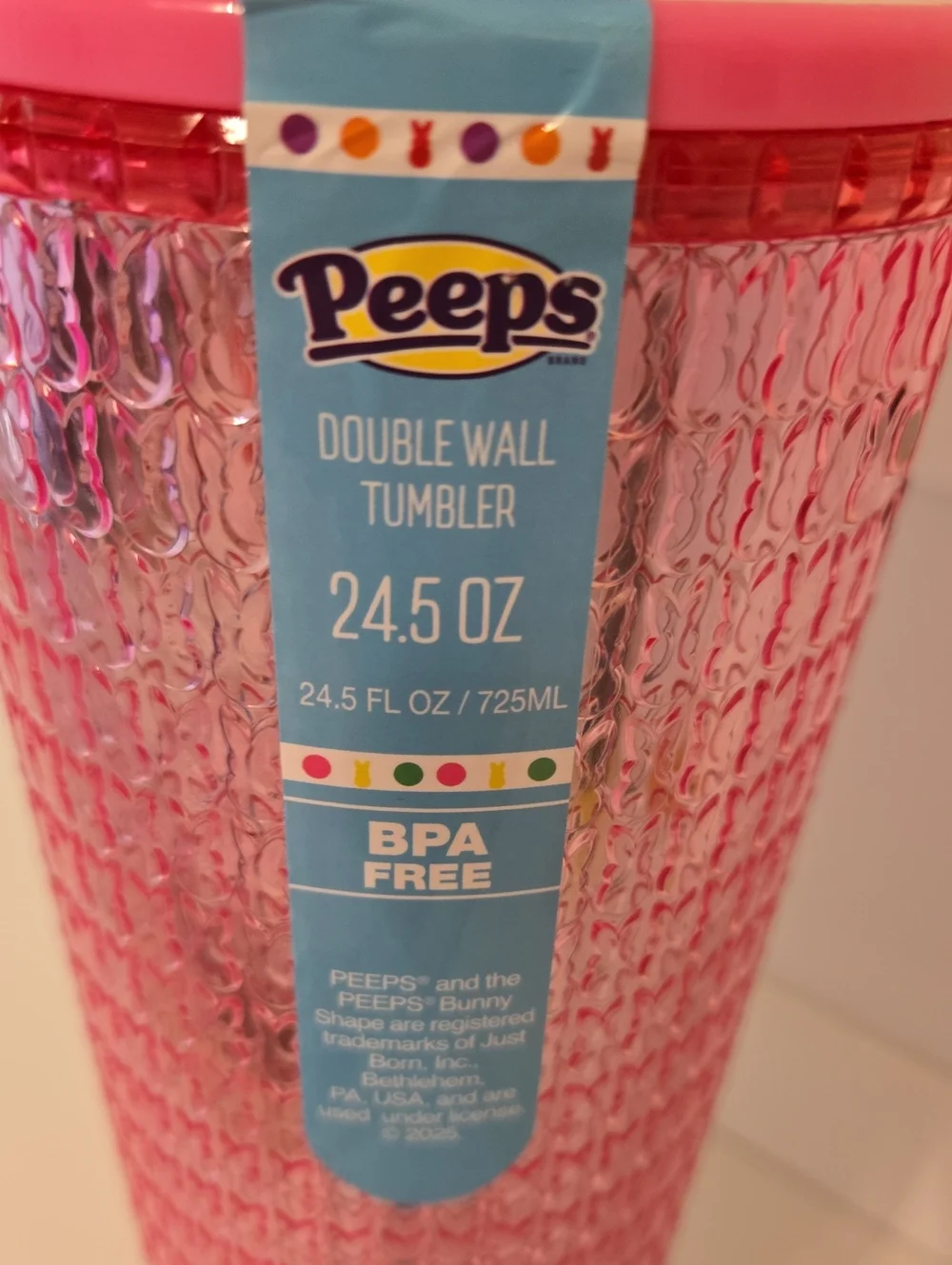 Peeps Pink  Bunny Straw Tumbler - Nwt